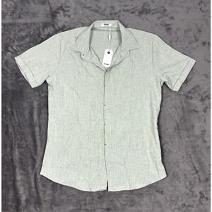 NWT COOFANDY Mens Linen Short Sleeve Summer Button Down Beach Shirt Green Medium